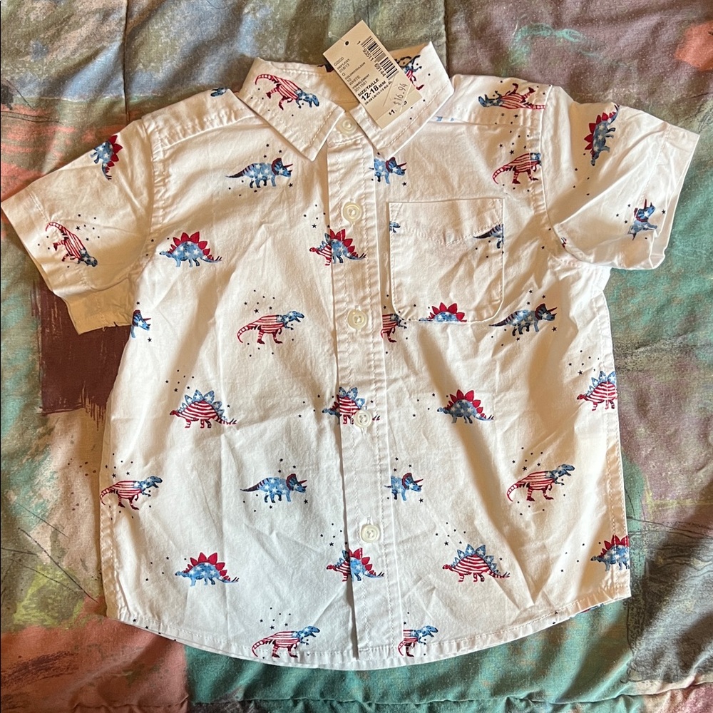The Children's Place White Dinosaur Print Button Down Shirt